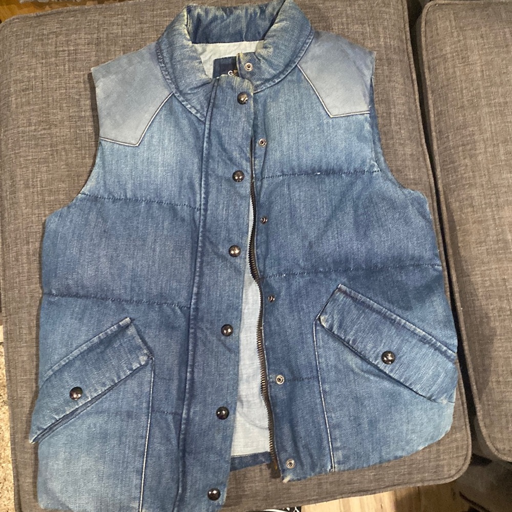 GAP Blue Denim Quilted Puffer Vest